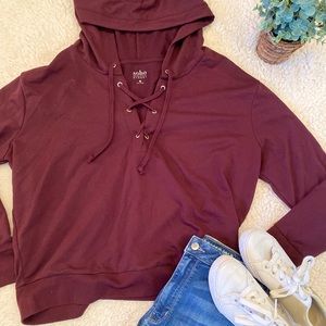 Soho Maroon Lace Up Hoodie
